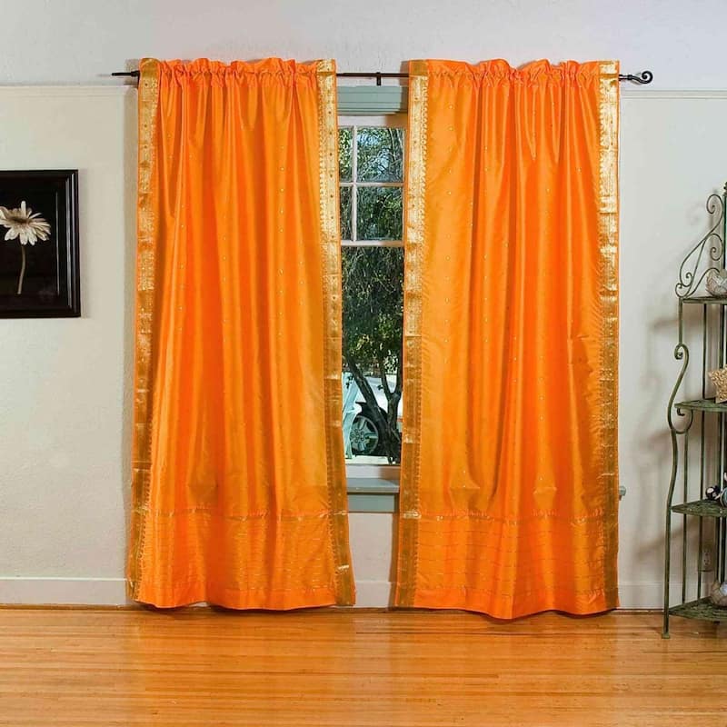 Pumpkin Rod Pocket Sheer Sari Curtain / Drape / Panel - Piece - 60" W X 108" L (Lined) - 108 Inches