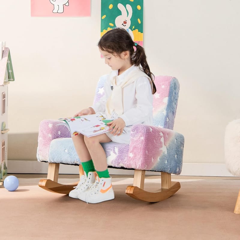 Rocking Chair Upholstered Flannel Children's Sofa w/Comfy Backrest
