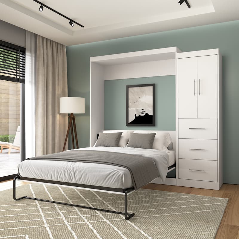 Nebula Queen Murphy Bed with Wardrobe (90W) by Bestar - White