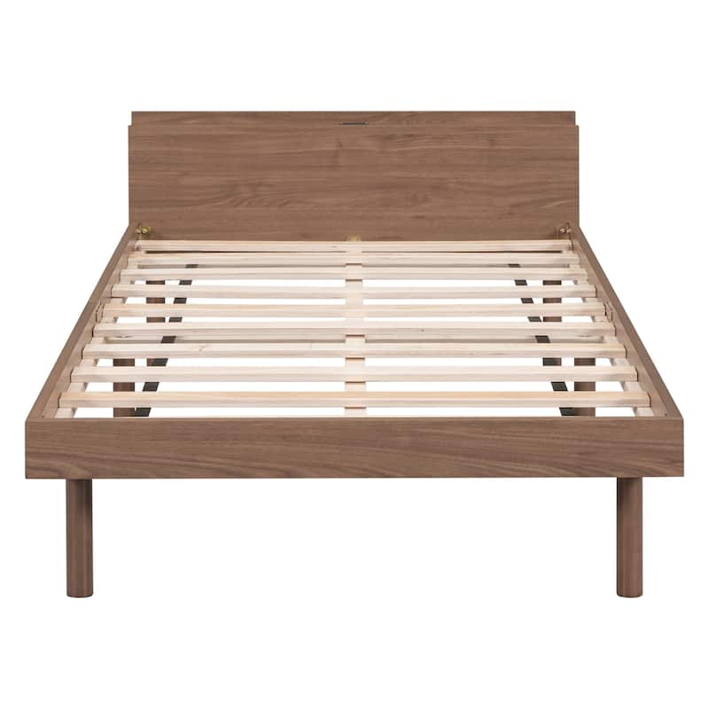 Modern Design Twin Size Platform Bed Frame with Built-in USB Ports for All Ages, Strong Wooden Slats/Large Storage Space