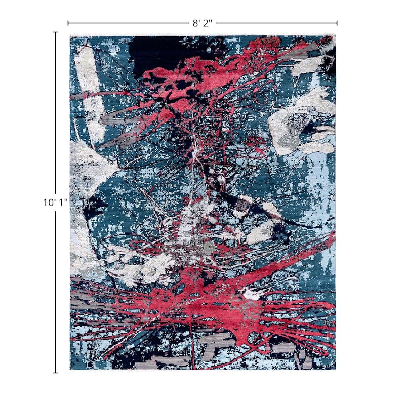 Ikat One-of-a-Kind Hand-Knotted Area Rug, Blue - 8' 2" x 10' 1"