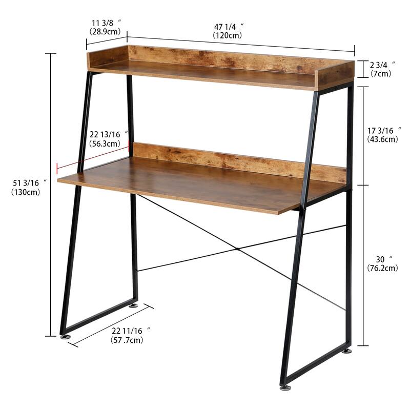 48 Inch Ladder Desk with Storage Shelves, 2-Tier Home Office Writing Computer Desk