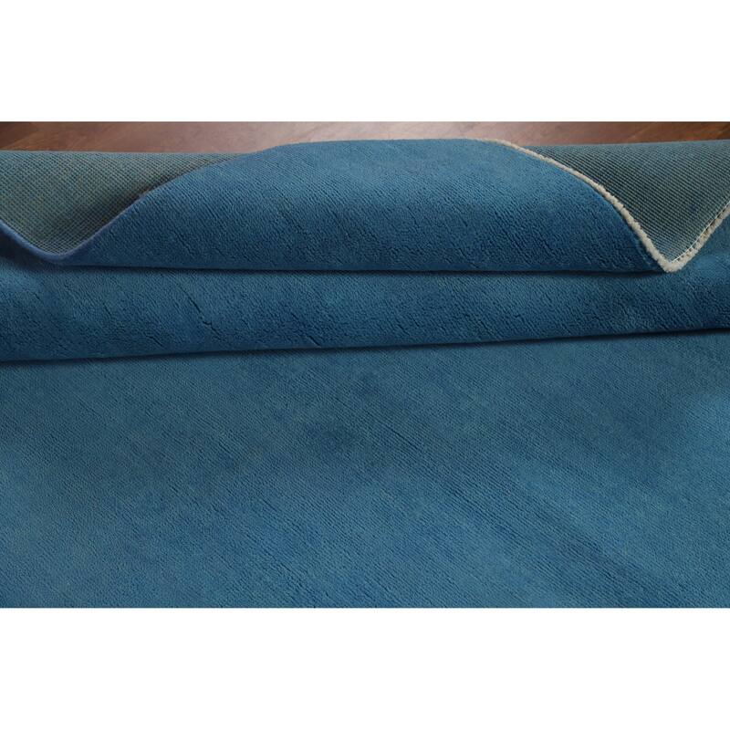 Hand Knotted Oriental 100% Wool Carpet Modern Solid Navy Blue & Blues Gabbeh Area Rug - 10' 1'' X 7' 2''