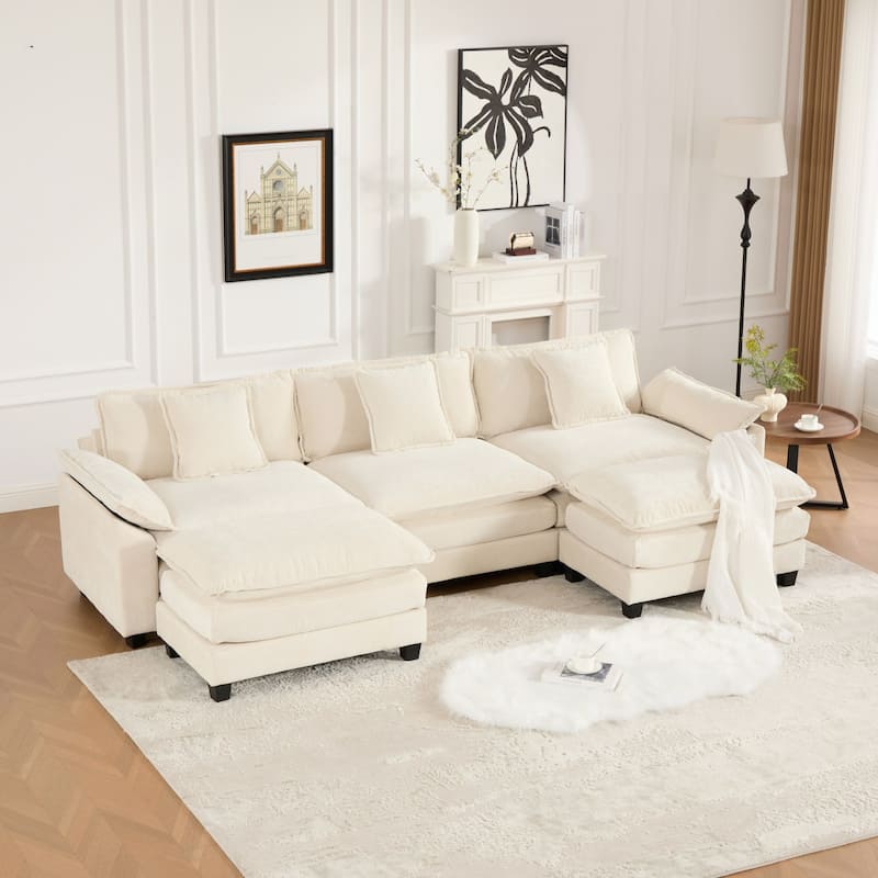 Roomfitters 3-Seater Cloud Sofa, Modern Chenille Upholstered Sectional Couch with Wide Armrests and Deep Cushions