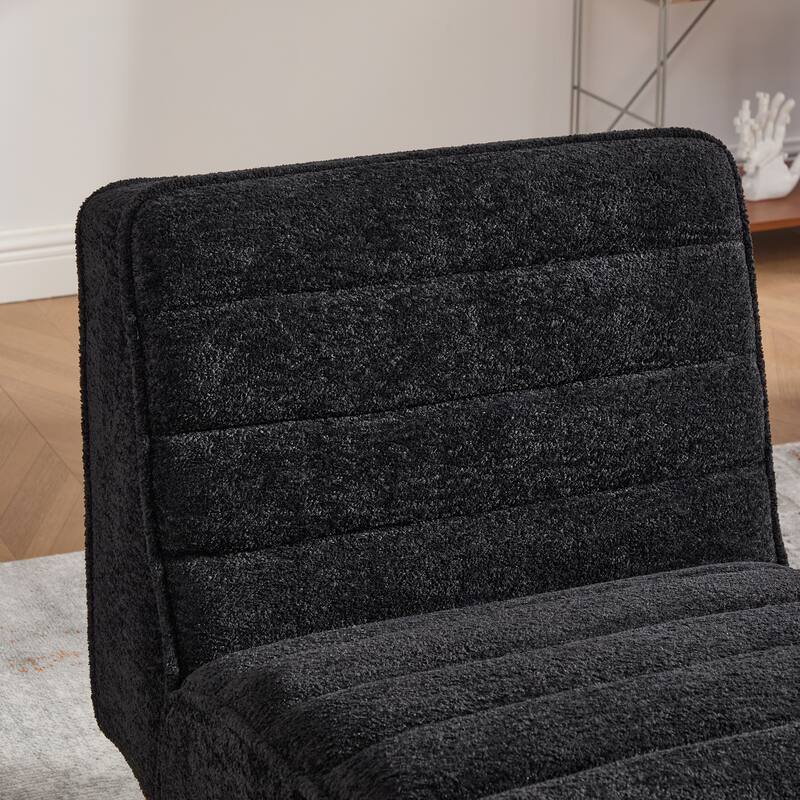24.4" Wide Modern Upholstered Armless Chair with Rubber Wood Legs, Chenille Accent Chair for Living Room,Bedroom,Office