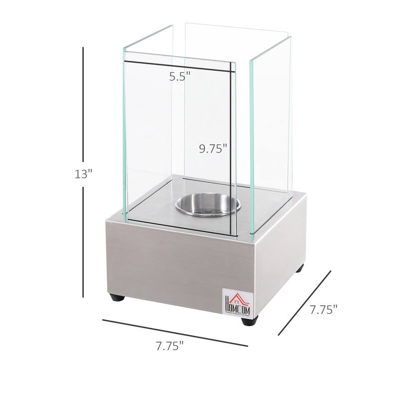 HOMCOM Freestanding Tabletop Ventless Bio Ethanol Fireplace Glass