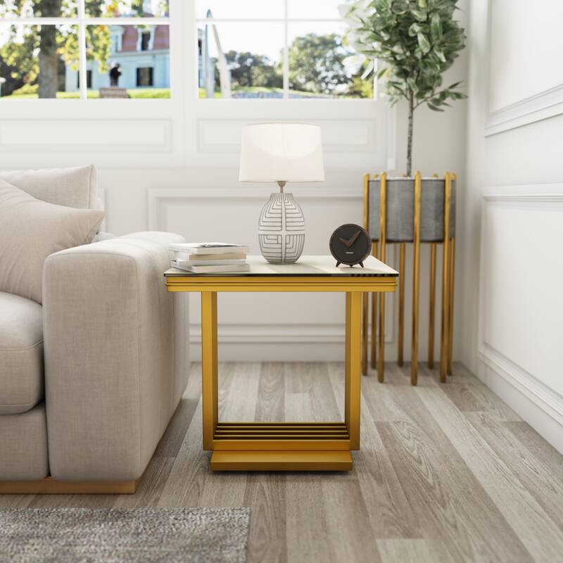 Glass End Table Side Table Corner Table with Gold Base