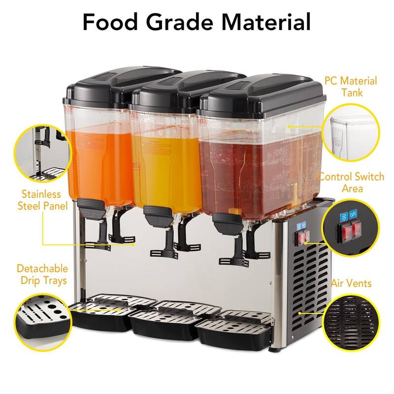 115V 3-Tank Commercial Cold Beverage Dispenser, 14.3 Gallons