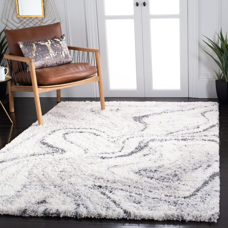 SAFAVIEH Fontana Shag Gisela Modern Abstract 2-inch Thick Rug - 9' x 12' - Ivory/Grey - Rectangle