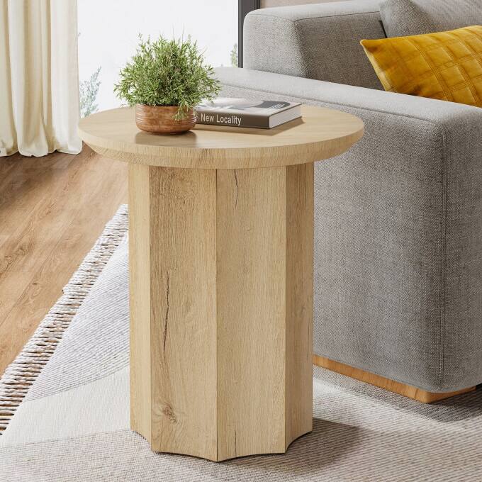Round Side Table, Wooden End Table for Small Space - 1PC - 1PC
