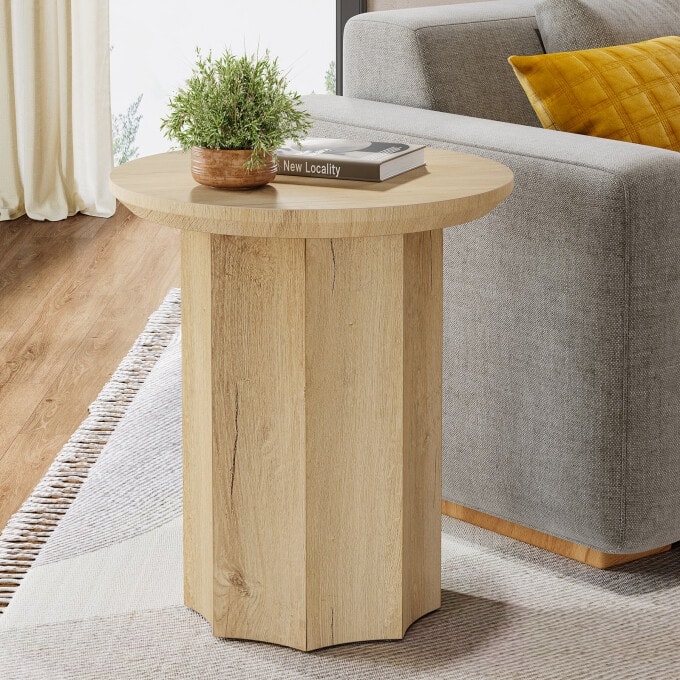 Round Side Table, Wooden End Table for Small Space - 1PC