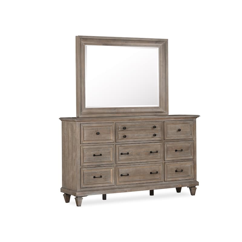 Magnussen Home Lancaster Dovetail Grey Drawer Dresser with Landscape Mirror - 9-drawer