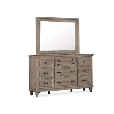Magnussen Home Lancaster Dovetail Grey Drawer Dresser with Landscape Mirror