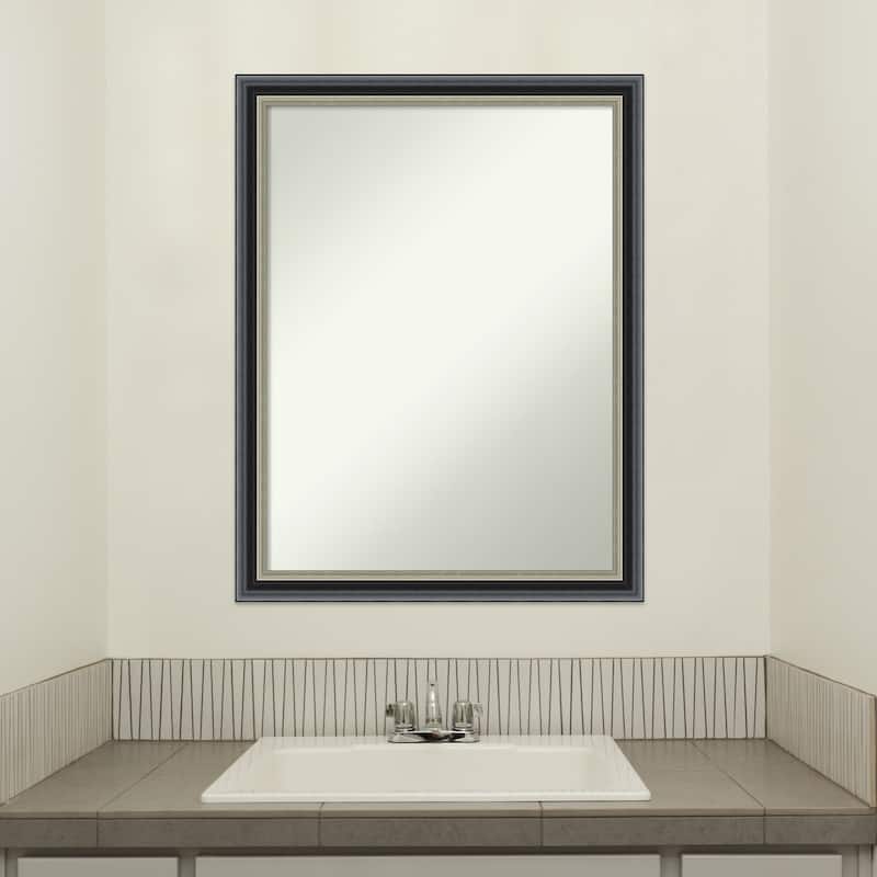 Theo Black Silver Non-Beveled Wood Framed Bathroom Vanity Wall Mirror - Theo Black Silver