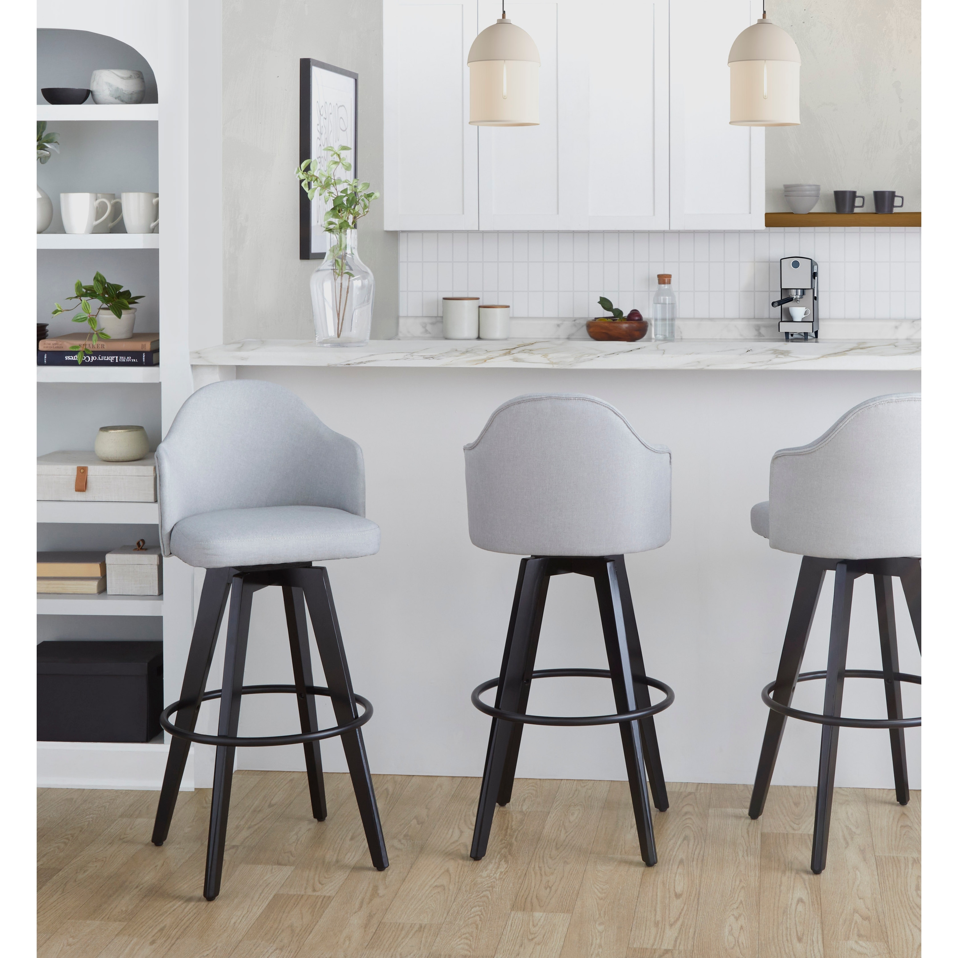 Carson Carrington Valsatra Upholstered 30" Fixed-Height Bar Stools with Chrome Footrest (Set of 2)