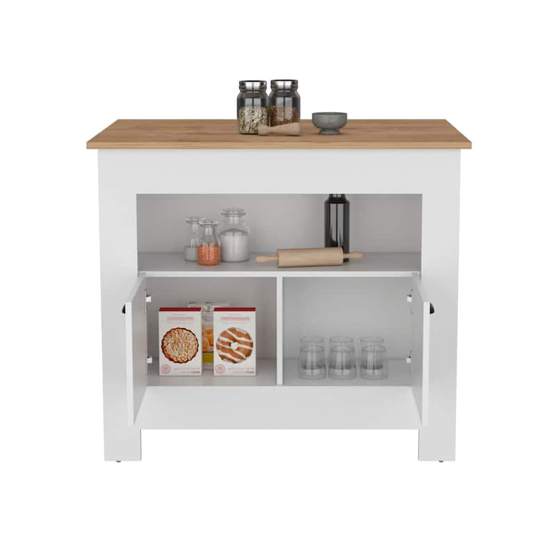 Kitchen Island Two Door Cabinet and Shelf for Dining Room.