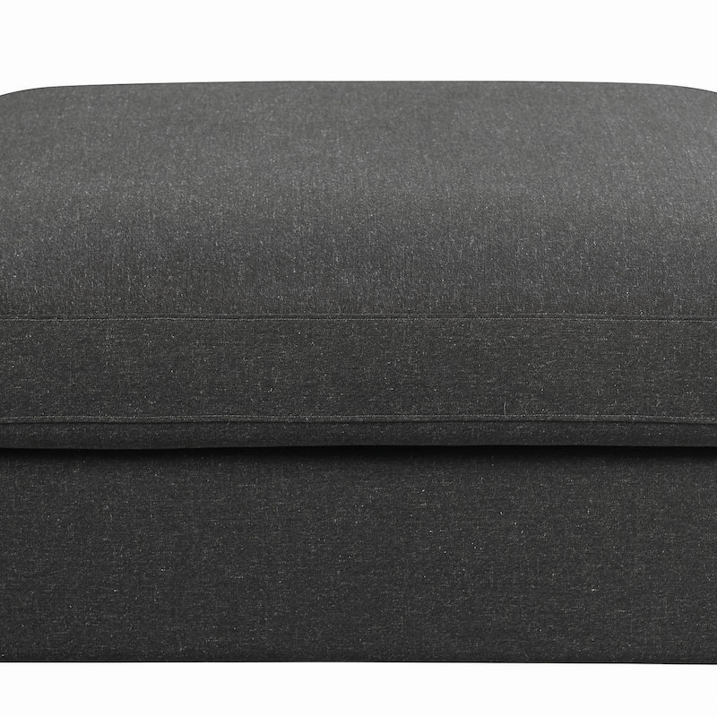 Fabric Upholstered Wooden Ottoman with Loose Cushion Seat, Dark Gray
