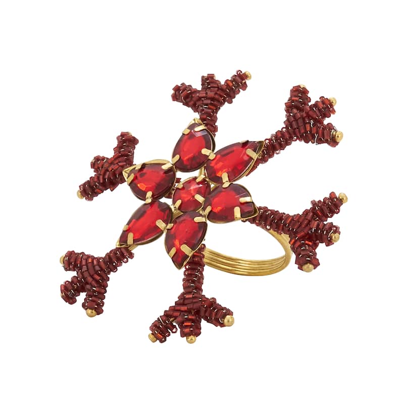 Beaded Napkin Rings With Snowflake Design (Set of 4) - Red - Set of 4
