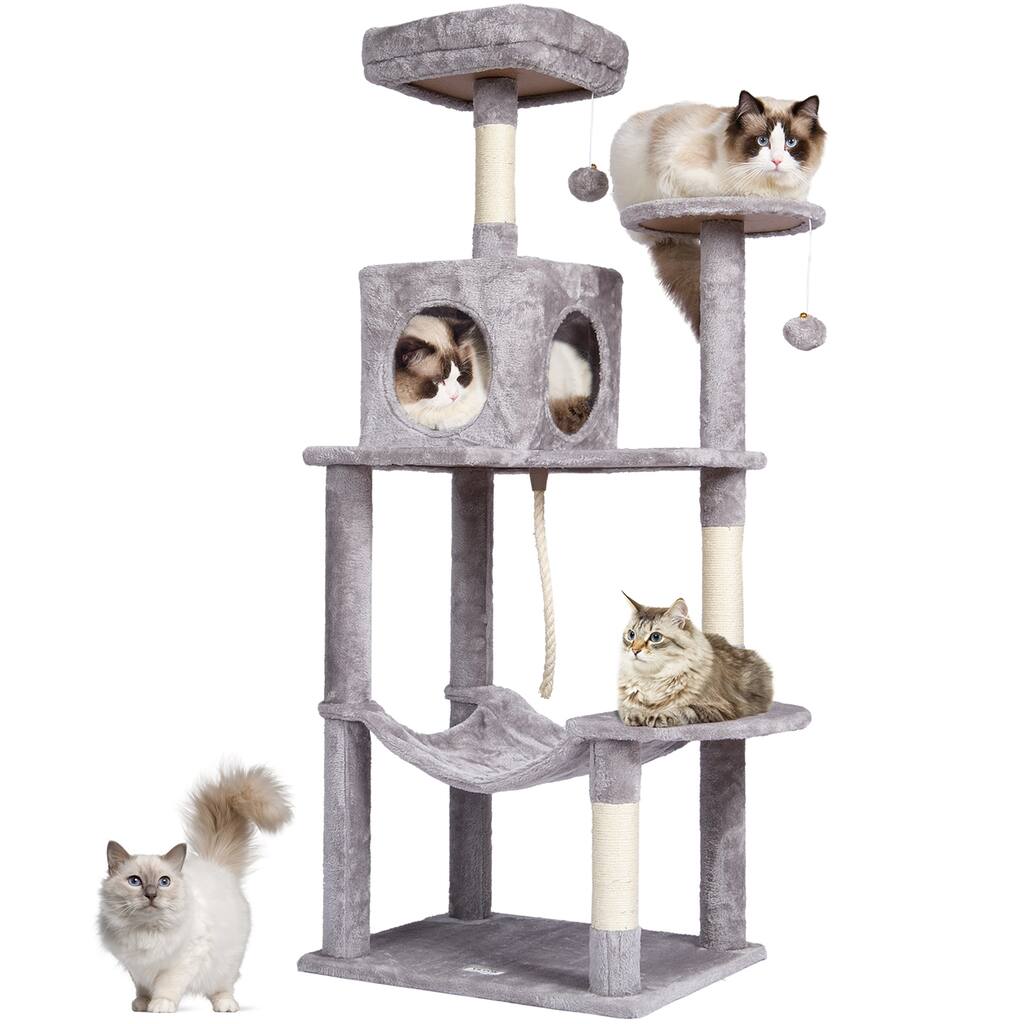 Cat Tree for Indoor Cats, 56.2" Cat Tower with Cat Condo, Sisal Scratching Post, Hammock, Top Perch, Jumping Platforms