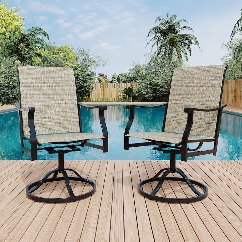 2PCS Outdoor Swivel Dining Chairs With Textilene Breathable Back