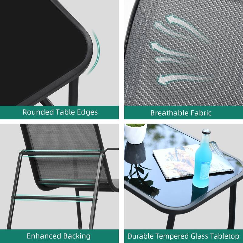 Moasis 4-Piece Outdoor Patio Textline Conversation Set with Glass Table