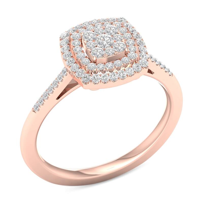 1/4ct TDW Diamond Cluster Double Halo Engagement Ring in 10k Rose Gold for Women - Rose gold