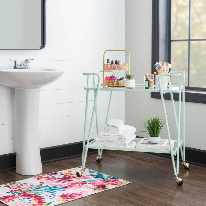 Linon Rosa Mid-Century 2-Teir Rolling Metal Bar Cart