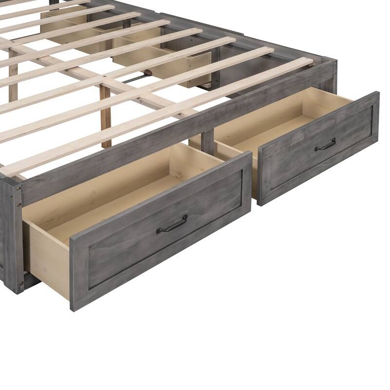 Full Size And Queen Size Platform Bed with 6 Storage Drawers,Antique White