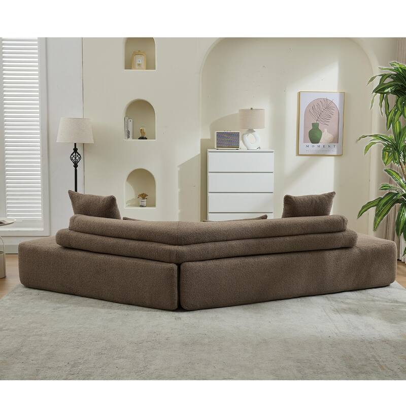 128" Cloud Sectional Sofa, Fabric Upholstered Couch with Deep Seat, Modern Couches No Assembly for Apartment Living Room