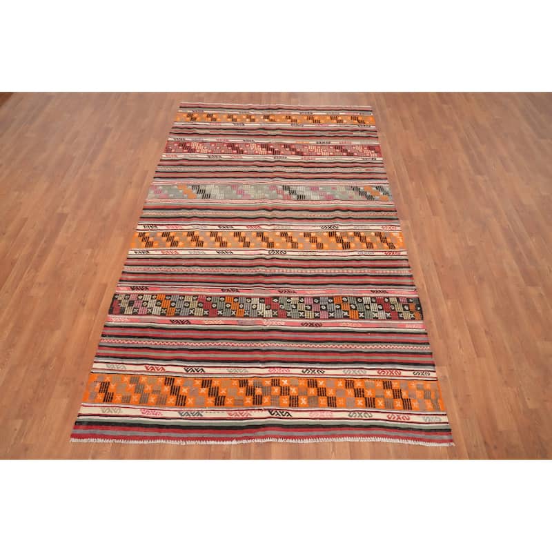 Hand Woven Oriental 100% Wool Carpet Southwestern Tribal Multi-Colored Kilim Area Rug - 8' 11'' X 5' 4''