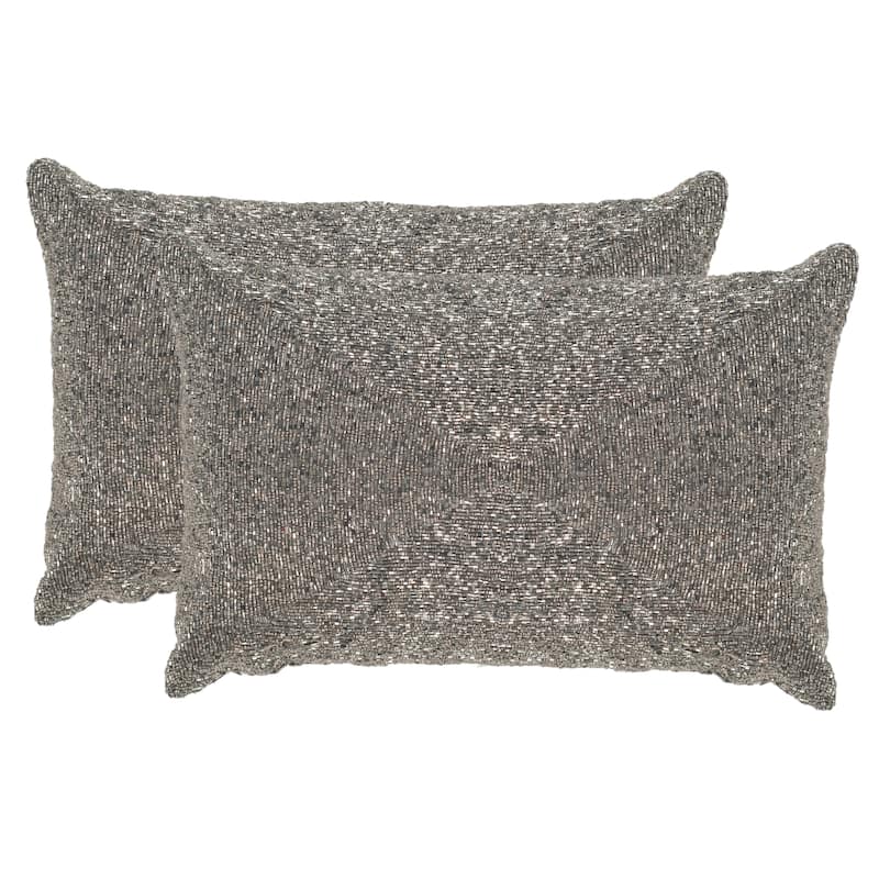 SAFAVIEH Allena Glitter 18-inch Sparkling Silver Decorative Throw Pillow (Set of 2)