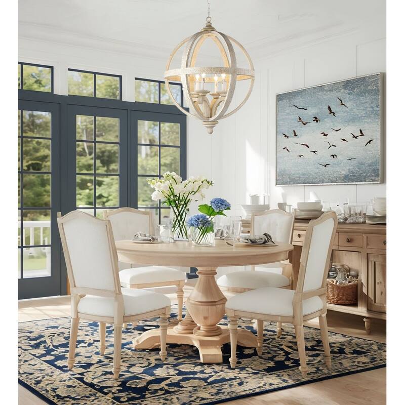 4-Light Farmhouse Wood Orb Chandelier - White