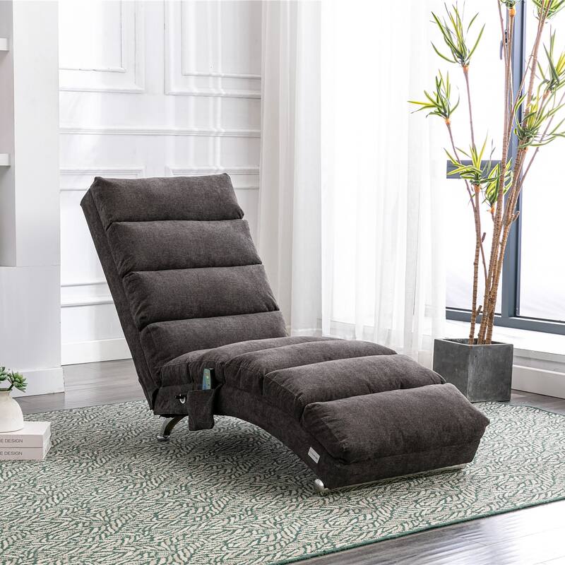 Luxury Upholstered Chaise Lounge Chair with Vibration for Relaxation, Fixed Back Fabric Leisure Recliner Sofa