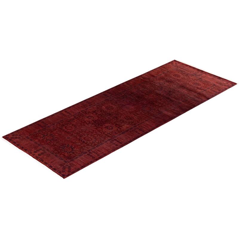 Overton Hand Knotted Wool Vintage Inspired Modern Contemporary Overdyed Red Runner Rug - 3' 2" x 8' 7"
