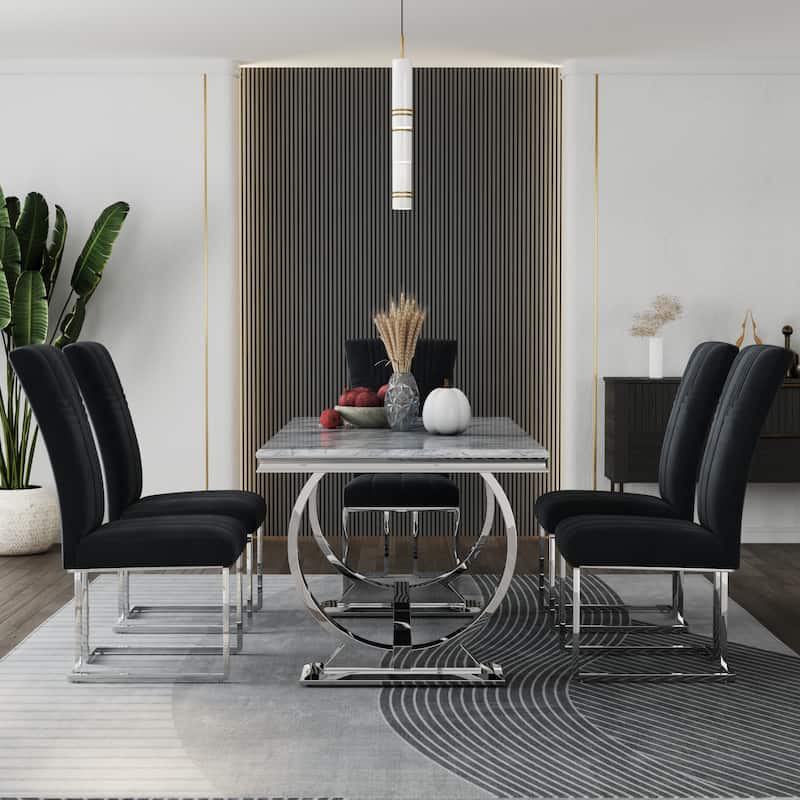 Luxury Dining Table Set with PU Leather Dining Chairs