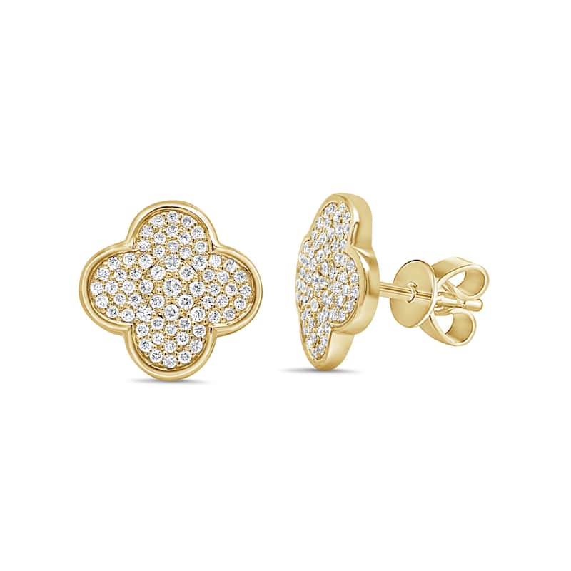 Joelle Collection 14K Yellow Gold Diamond Clover Earrings 1/2 CTTW - Yellow