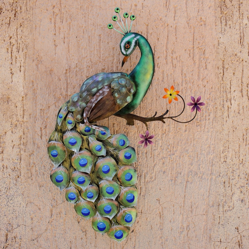 Novica Handmade Flaunting Peacock Steel Wall Sculpture