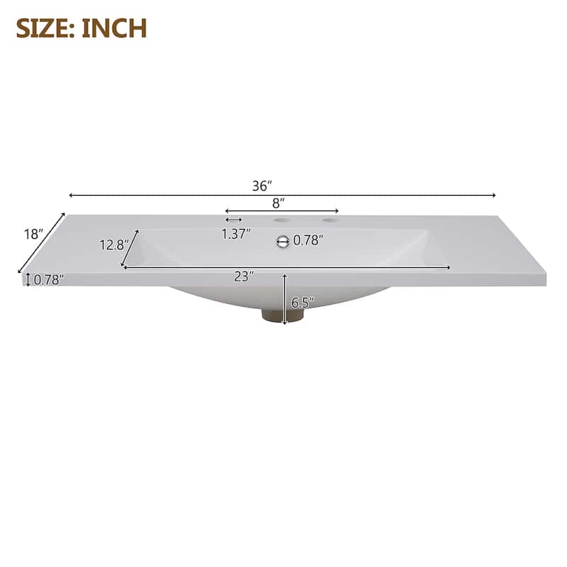 36''Floating Bathroom Vanity - Solid Wood Wall-Mounted Cabinet with Resin Sink & 2 Soft-Close Drawers.