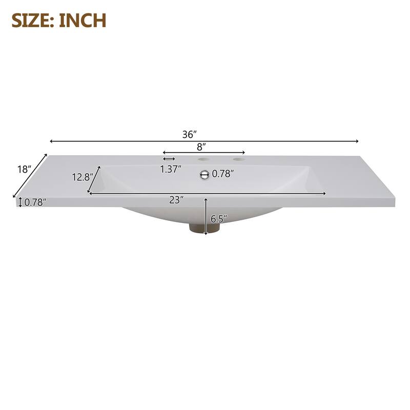 36 Inch Floating Bathroom Vanity with Sink, Wall Hung Cabinet with 2 Soft Close Drawers, Modern MDF Frame