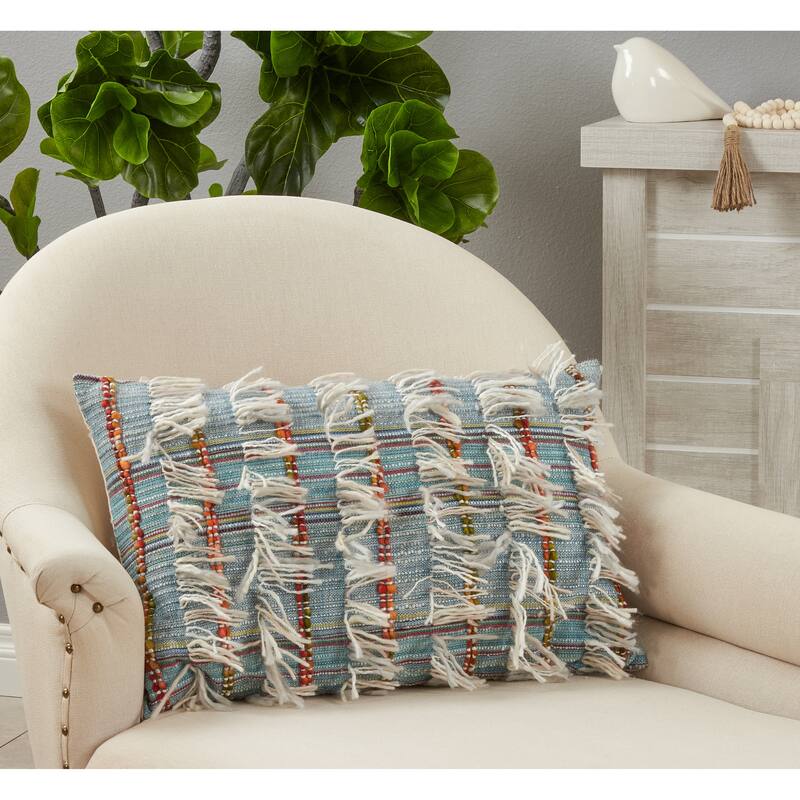 Throw Pillow With Shaggy Striped Design