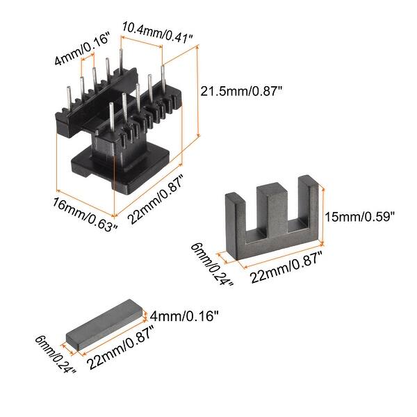 Transformer Bobbin EI22 Vertical 5 w 5 Pin w Ferrite Core Halves 5 Set