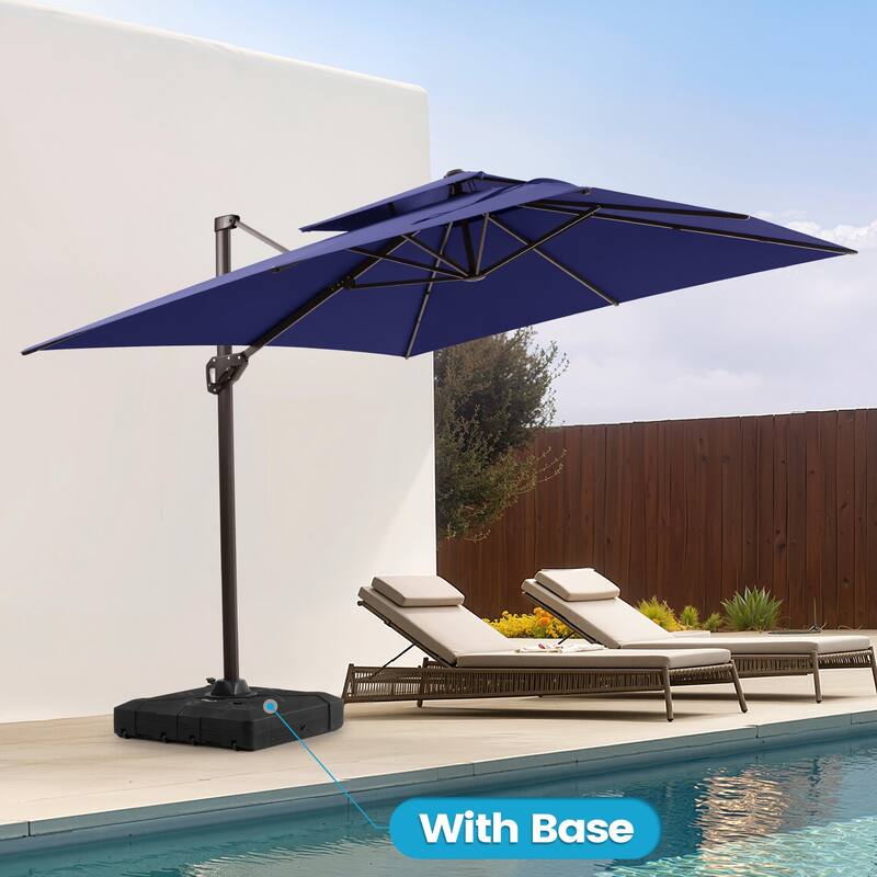 11 × 9 ft Outdoor Patio Offset Cantilever Dual Top Umbrella with Weighted Base