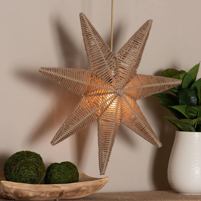 Idriya Handwoven Jute Pendant Lampshade - Star-Shaped Natural Fiber Light Cover, Coastal Boho Lighting Decor