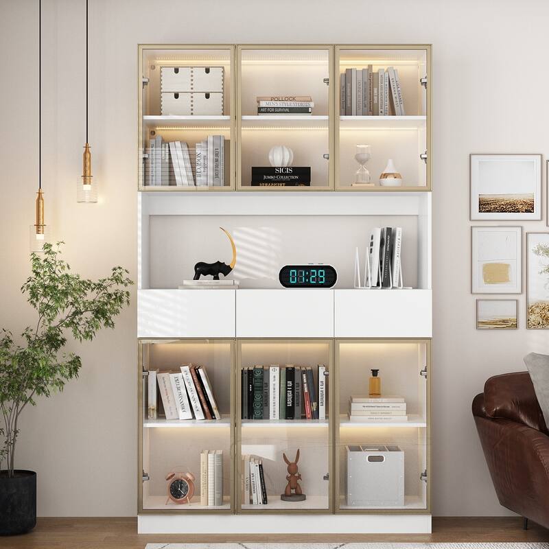 Sleek Tall Modular Display Cabinet with LED Lighting - 47.2"w White