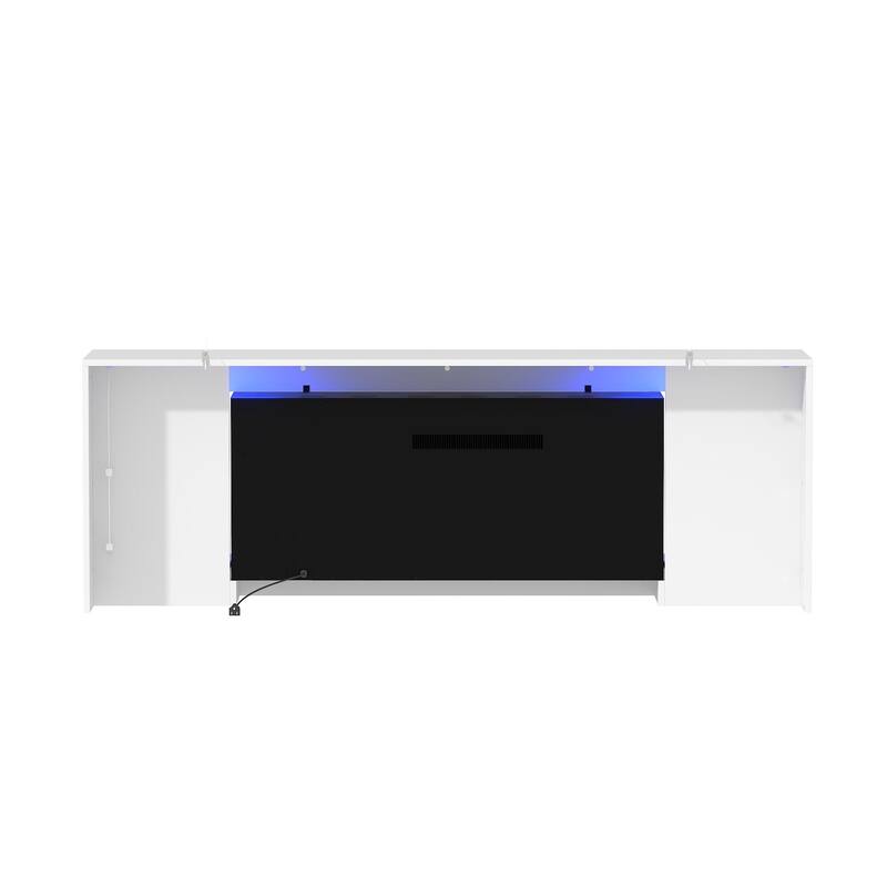 Modern Electric Fireplace TV Stand, High Gloss White Console, 40" LED Insert