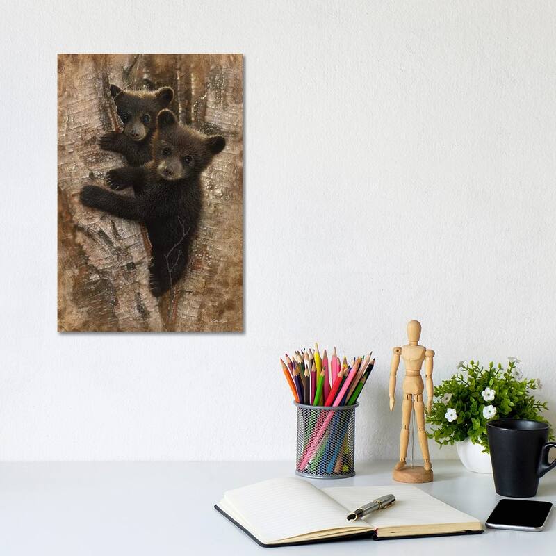 iCanvas "Curious Black Bear Cubs, Vertical" by Collin Bogle Canvas Print - 12x8x0.75