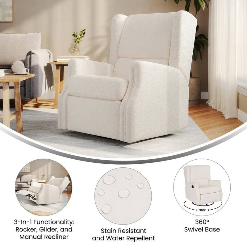 Wingback Manual Rocking Glider Recliner Chair with 360 Swivel