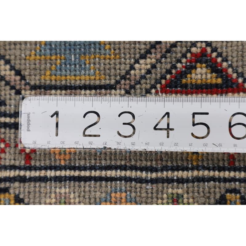 Geometric Kazak Rug Handmade Oriental Grey Wool Carpet - 4'2" x 6'0"