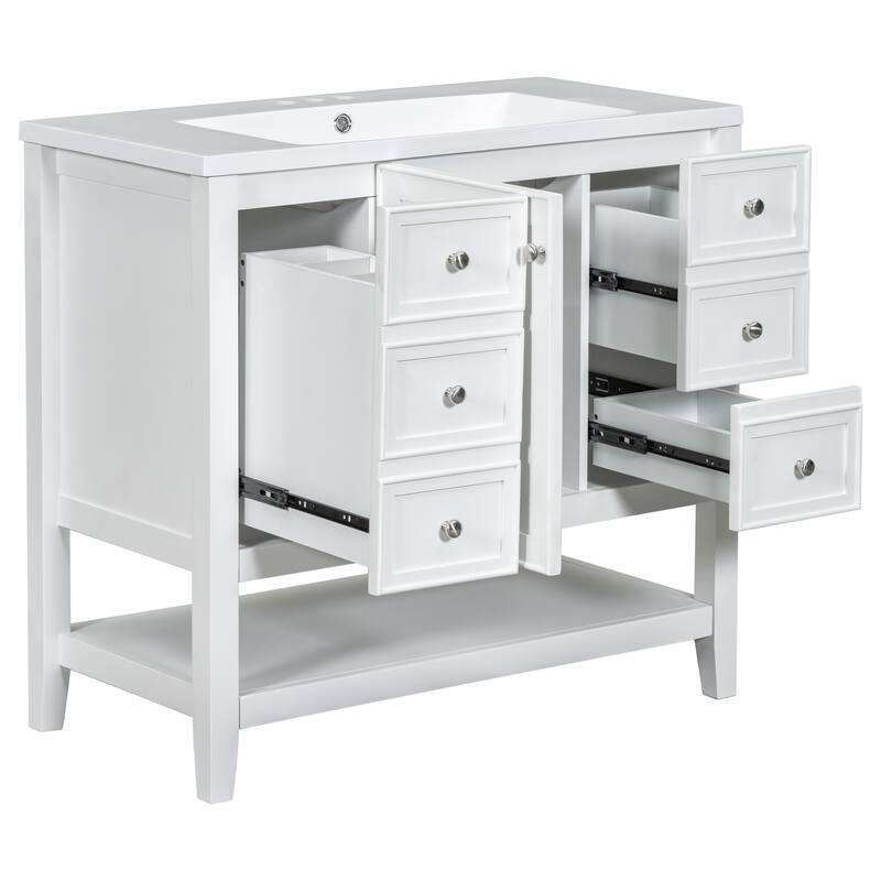 36" Bathroom Vanity with Sink, One Cabinet and Three Drawers, Solid Wood and MDF Board