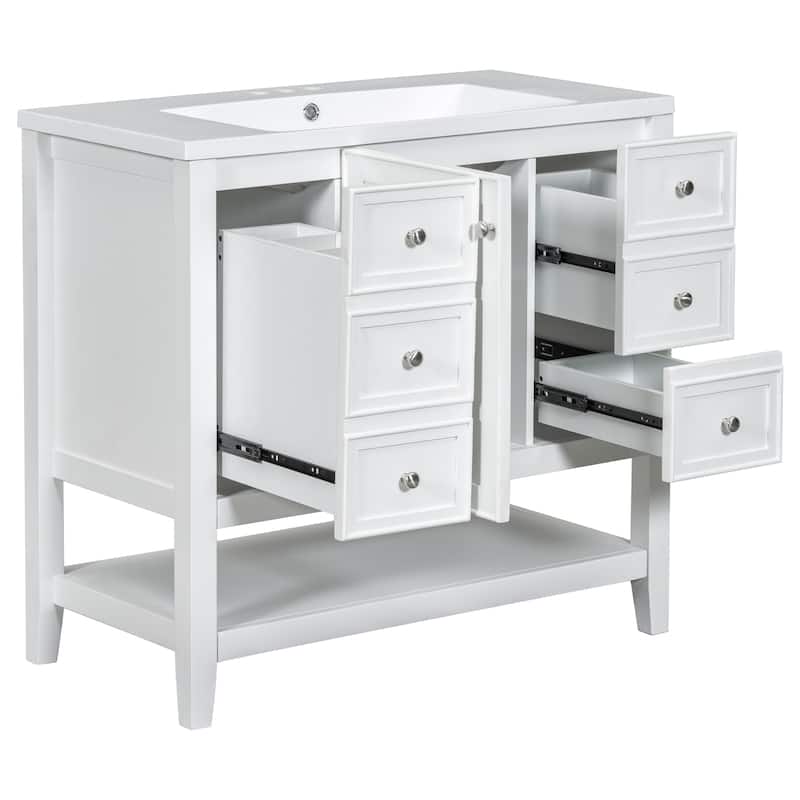 Roomfitters 36" Bathroom Vanity with Sink Cabinet with 3 Drawers and Door Solid Wood and MDF Structure